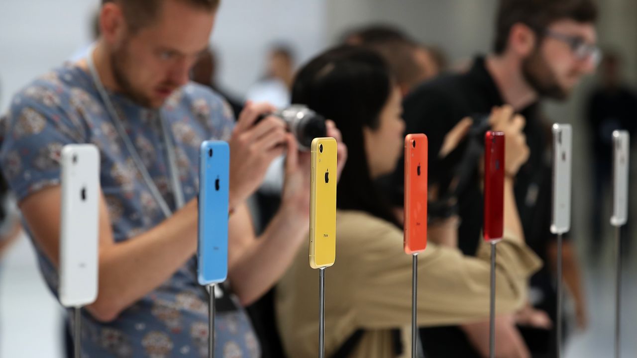 The new Apple iPhone XR is displayed during an Apple special event at the Steve Jobs Theater on September 12, 2018 in Cupertino, California.