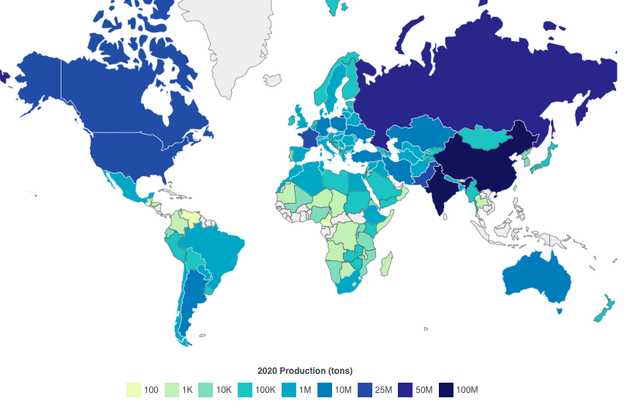 Wheat production by country (tons)