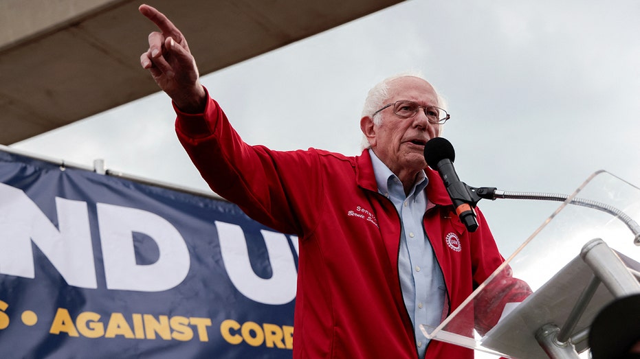 Senator Bernie Sanders attends a UAW rally
