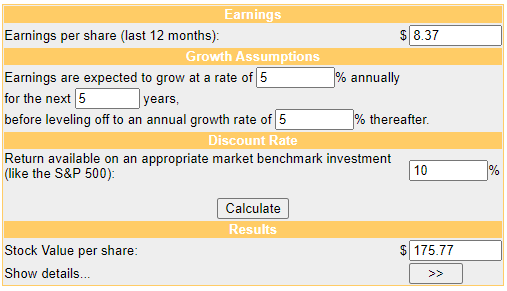 Target fair stock value DCF calculation